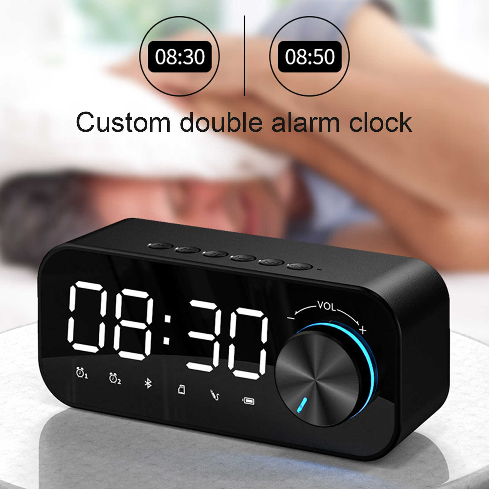 Bluetooth Ψηφιακό Ρολόι Ηχείο με Ξυπνητήρι, Στερεοφωνικό Ήχο, Νυχτερινό Φως & Πολλαπλή Αναπαραγωγή, Επιτραπέζιο - Andowl Q-YX126 Πετρόλ